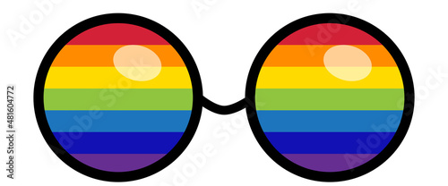 LGBT rights symbol. Love is love concept with eyeglasses. Gay parade slogan. LGBT gay and lesbian pride sticker with rainbow