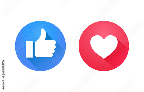 Thumb up and heart icon. Vector like and love icon. Ready like and love button for website and mobile app