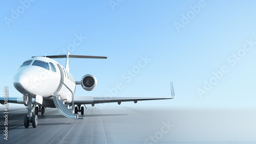 Fotografie, Obraz Business jet with open entrance on empty runway, waiting for passengers