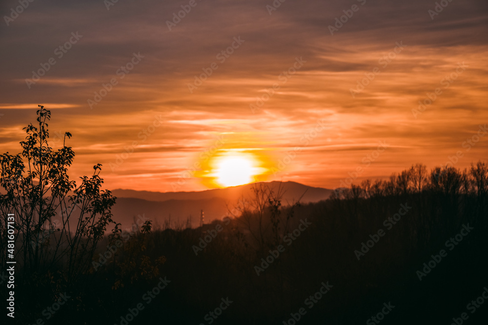 abstract sunset in the mountains