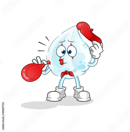 milk drop pantomime blowing balloon. cartoon mascot vector