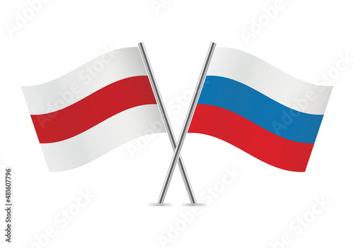 Free Download Belarus opposition and Russia flags. Belarusian opposition and Russian flags, isolated on white background. Vector illustration. - GFXLoad