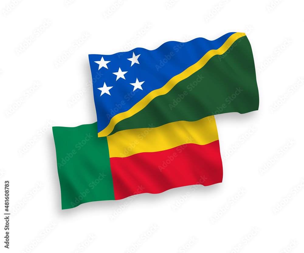 Flags of Solomon Islands and Benin on a white background Flags of Solomon Islands and Benin on a white background