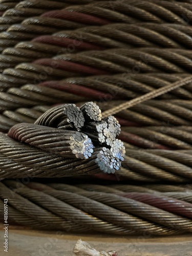 Close up steel wire rope cross section photo
