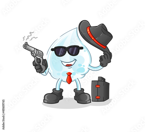 milk drop mafia with gun character. cartoon mascot vector
