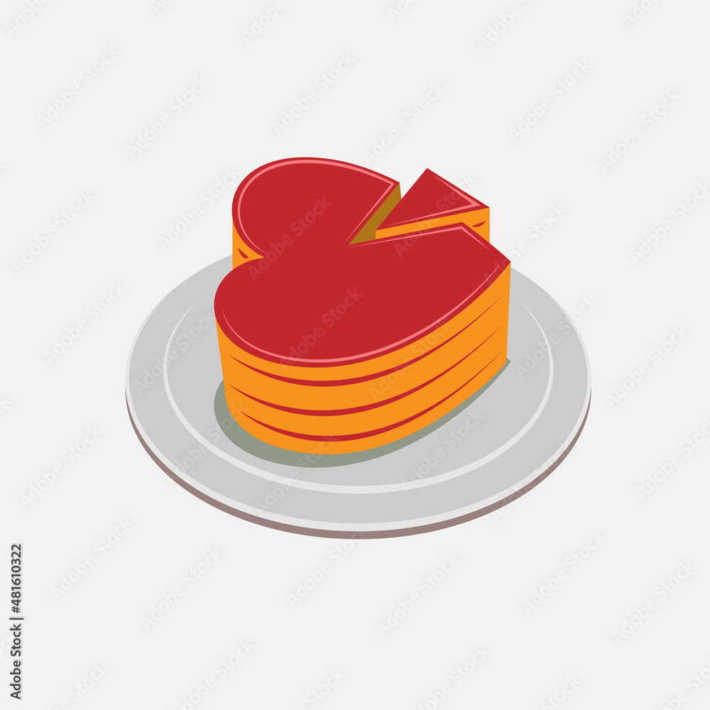 Vector illustration of cake on a plate. Cake in the shape of a heart It is isolated on white background Vector illustration of cake on a plate. Cake in the shape of a heart It is isolated on white background