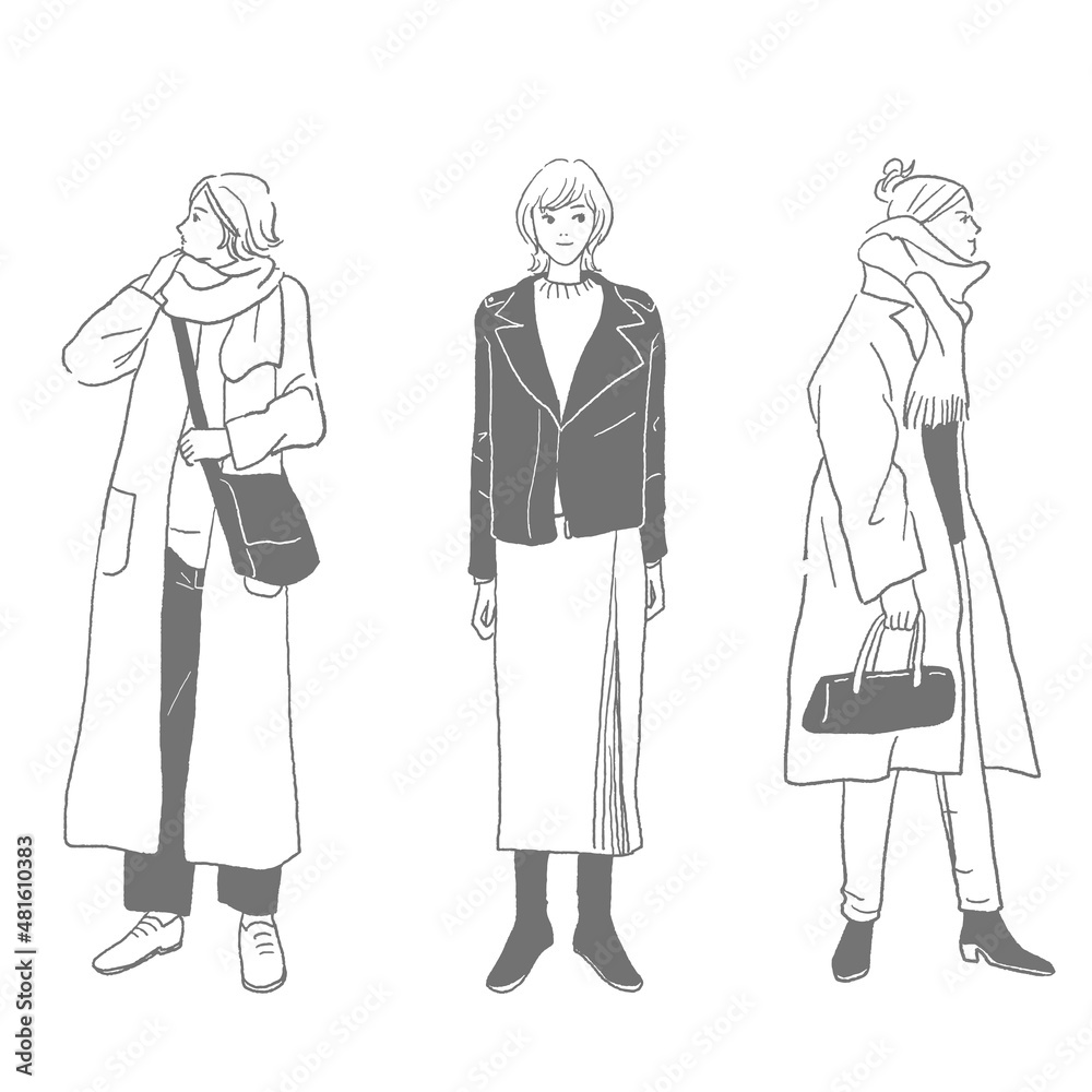 冬服の若い女性のベクターイラストセット 冬服の若い女性のベクターイラストセット