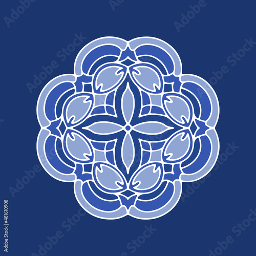 Mandala. Vector illustration. Blue ornamental round doodle flower. Isolated print. Geometric circle element.