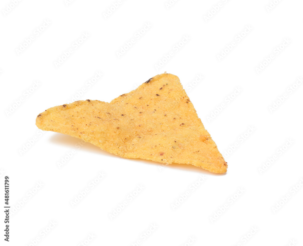 triangular nachos with spices on a white isolated background, appetizer triangular nachos with spices on a white isolated background, appetizer