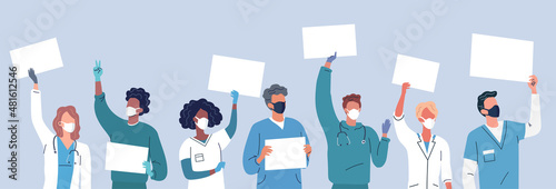 Doctors and medicine workers protesting with white placards