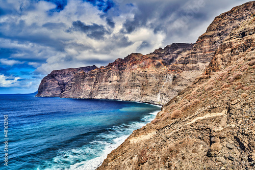 A Tenerife coastline with rock formation.