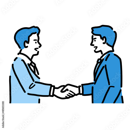 握手をしている上半身の若いスーツの男性たち
