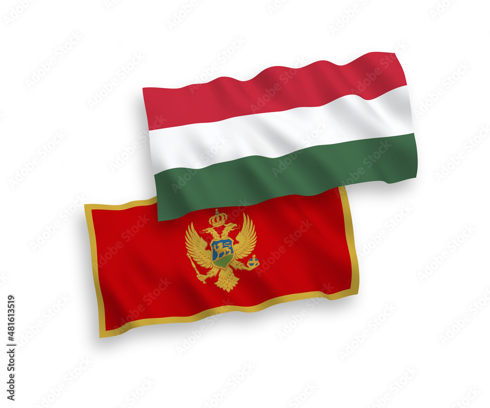 Fototapeta premium Flags of Montenegro and Hungary on a white background