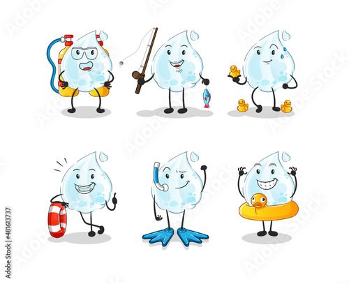 milk drop water activity group. cartoon mascot vector