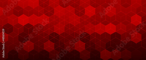 Abstract red background with hexagons shape pattern