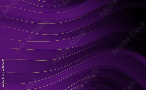 Abstract wavy purple with luxury gold lines background