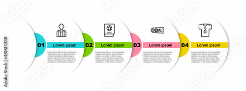 Set line Football or soccer referee, learning book, Goal football and jersey and t-shirt. Business infographic template. Vector