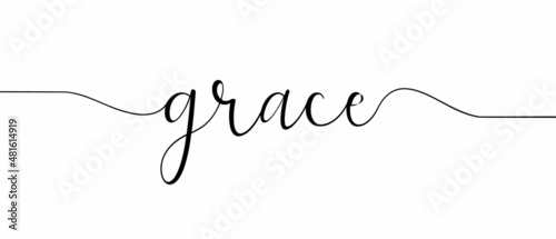 GRACE - Continuous one line calligraphy with Single word quotes. Minimalistic handwriting with white background.