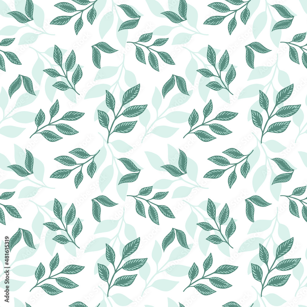 Green branches seamless pattern. Tropical summer texture twigs. Romantic background.