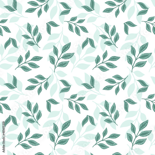 Green branches seamless pattern. Tropical summer texture twigs. Romantic background.