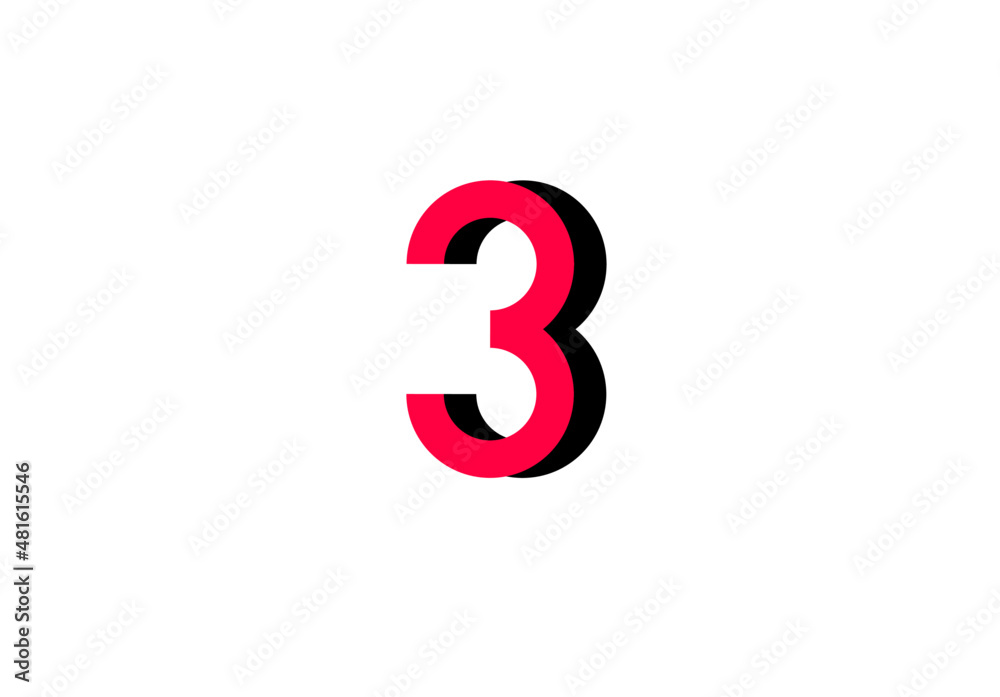 red Number Three, 3 on retro poster with black shadow red Number Three, 3 on retro poster with black shadow
