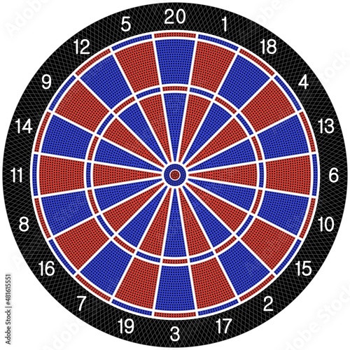 Dartscheibe oder Dartboard vektor auf isolierten weissen Hintergrund.
e-Dart Board Illustration in Blau und rot. Elektrische Dartscheibe.