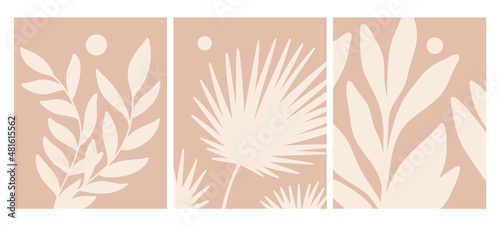 Botanical Boho Art Vector Collection. Earthy Warm Colors Minimalist Elegant Wall art Decor Illustration