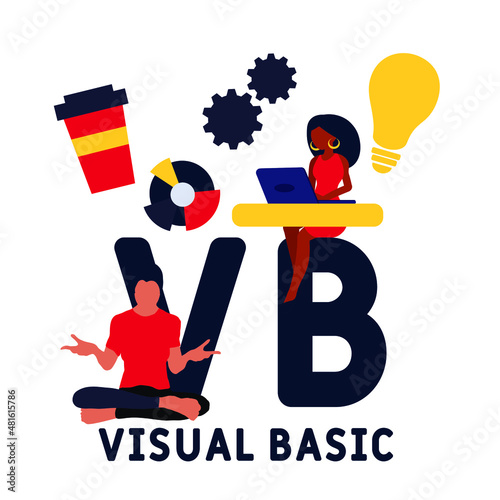 VB - Visual Basic acronym. business concept background. vector illustration concept with keywords and icons. lettering illustration with icons for web banner, flyer, landing pag