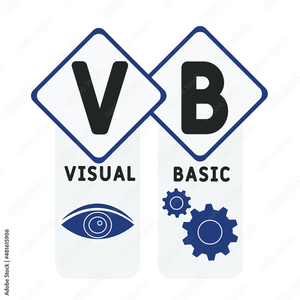 VB - Visual Basic acronym. business concept background. vector illustration concept with keywords and icons. lettering illustration with icons for web banner, flyer, landing pag