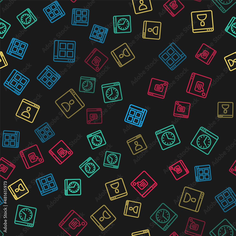 Set line Browser files, window, Create account screen and New chat messages notification on seamless pattern. Vector Set line Browser files, window, Create account screen and New chat messages notification on seamless pattern. Vector