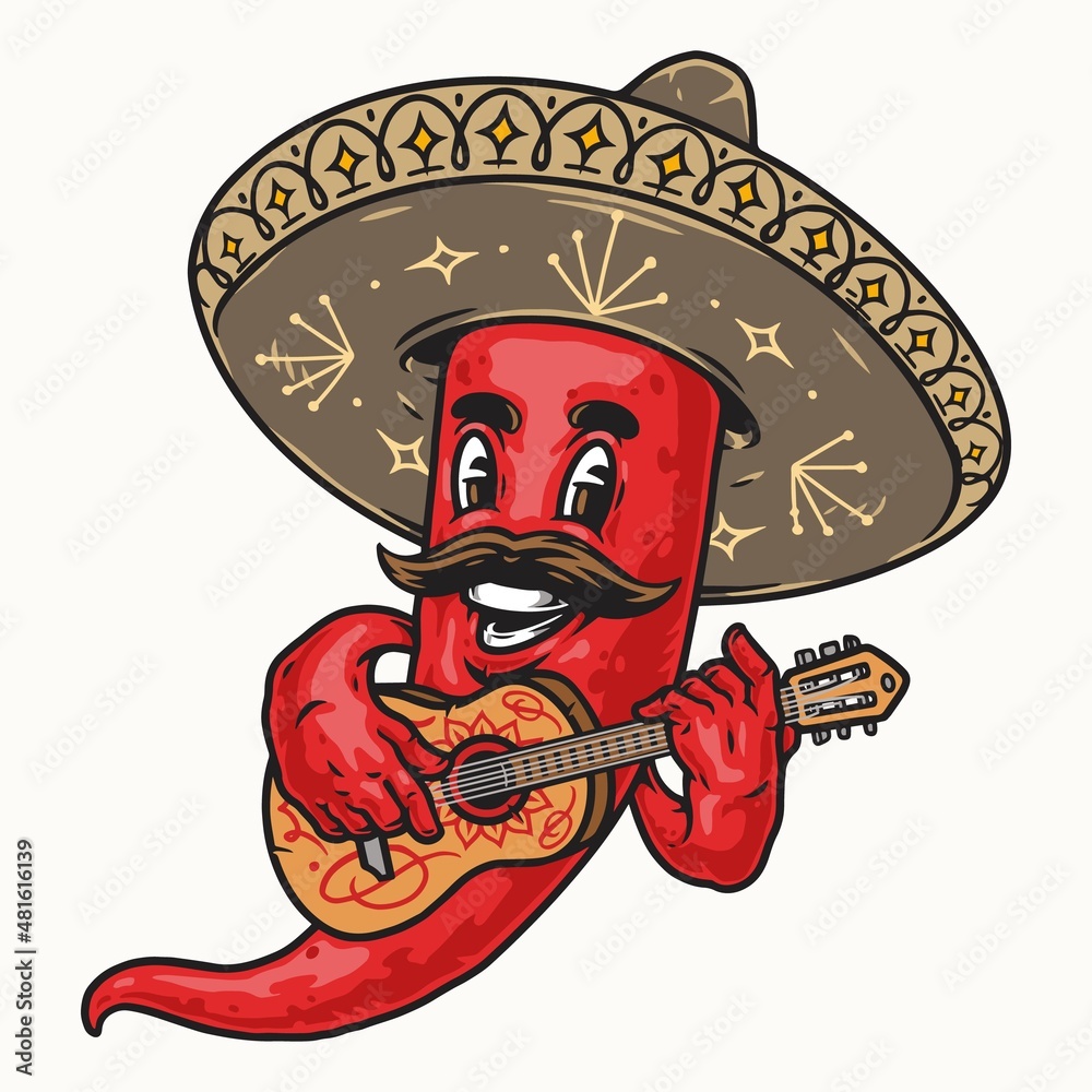 Hot chili pepper in sombrero