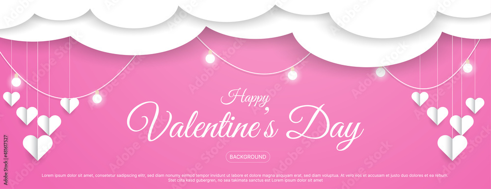 Happy valentine's day background with cloud and heart object paper style. vector illustration