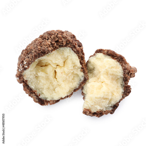 Delicious sweet chocolate truffle isolated on white