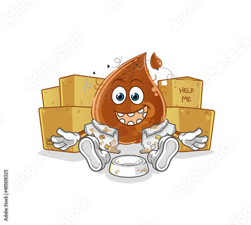 chocolate drop homeless character. cartoon mascot vector