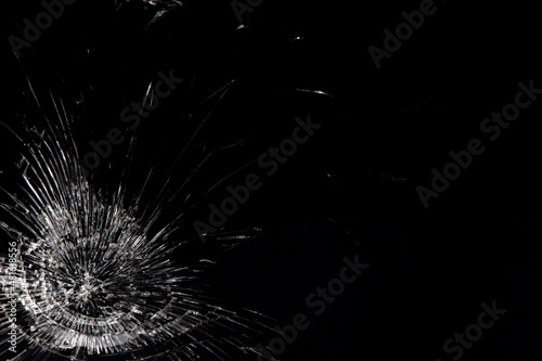 Broken glass, white lines on black background, design element