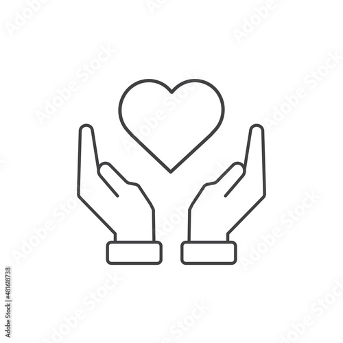 Heart on hand icon isolated on white background. Heart care icon. Healthcare concept. Vector illustration.