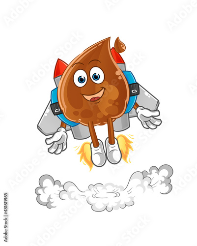 chocolate drop with jetpack mascot. cartoon vector