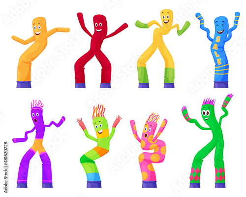 Inflatable tube dancing and waving arm street characters collection vector flat illustration