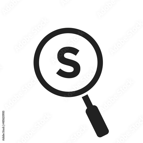 Search Logo On Letter S Vector Template. Magnifying Glass On Letter S Logo Design. Zoom, Find, Seo Sign Concept