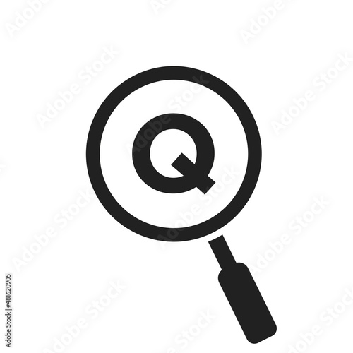 Search Logo On Letter Q Vector Template. Magnifying Glass On Letter Q Logo Design. Zoom, Find, Seo Sign Concept
