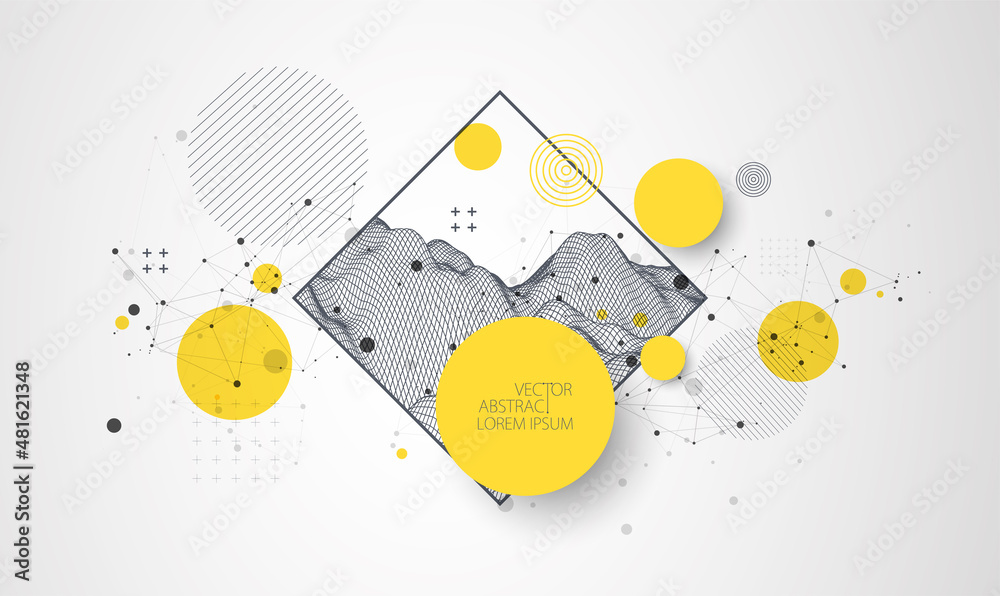 Obraz premium Trendy abstract wireframe background. Modern science or technology art elements. Surface illustration. Vector.