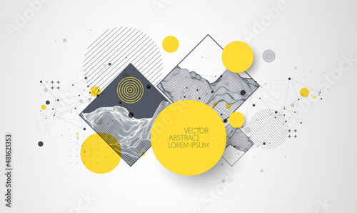 Trendy abstract wireframe background. Modern science or technology art elements. Surface illustration. Vector.