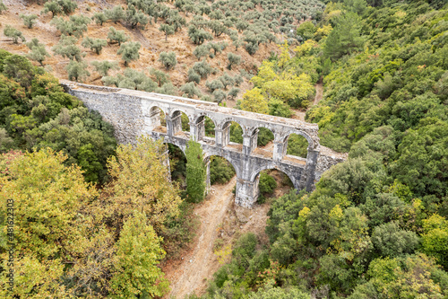 Ruins of ancient Pollio aqueduct bringe in Izmir Province. Turkey