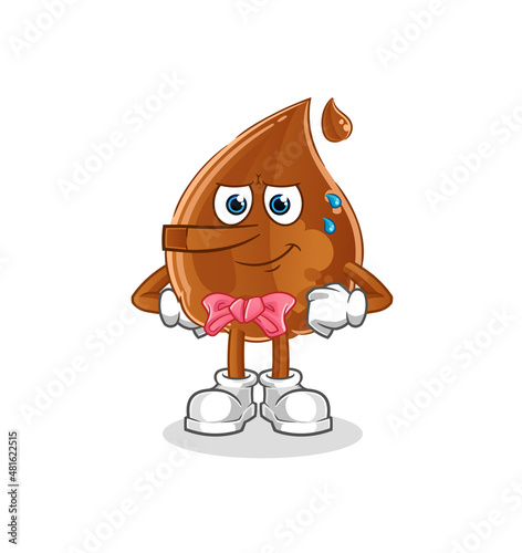 chocolate drop lie like Pinocchio character. cartoon mascot vector
