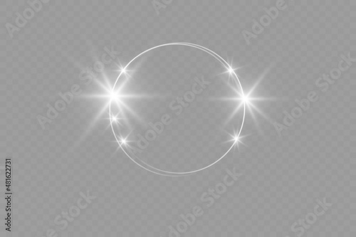 Luxurious fashion silver glitter vector circle frame, glowing light effect.