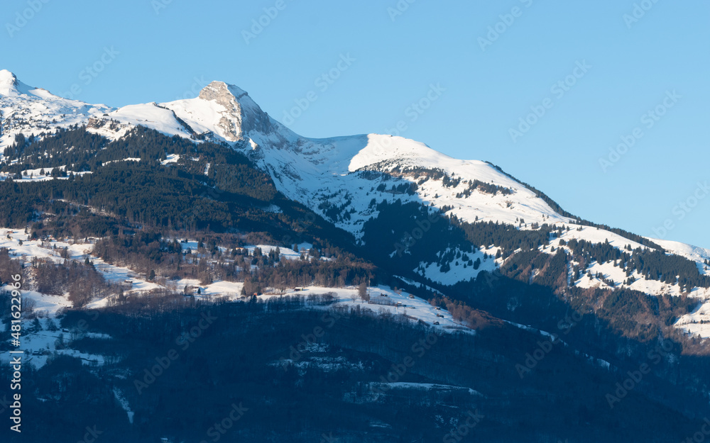 Swiss mountain panorama in the morning time