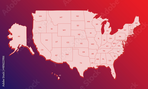 United States of America USA map with state abbreviations