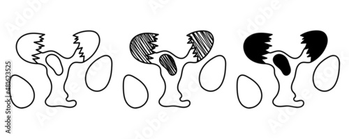 Set of hand-drawn vector Eggs in doodle cartoon style. Pancake day   Shrove Tuesday