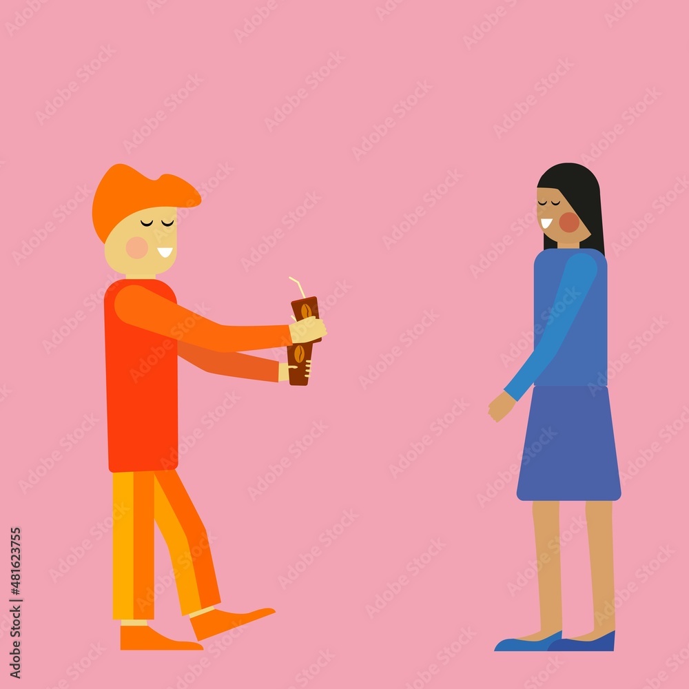 a man carries coffee to a girl a man carries coffee to a girl