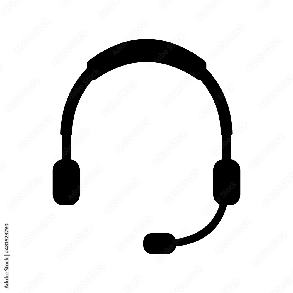 headphones with a microphone in black color on a white background